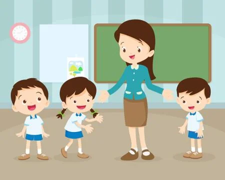 Teacher and students in classroom Stock Illustration