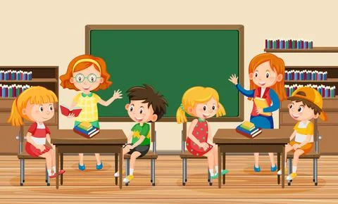 Teacher and students in the classroom 스톡 일러스트