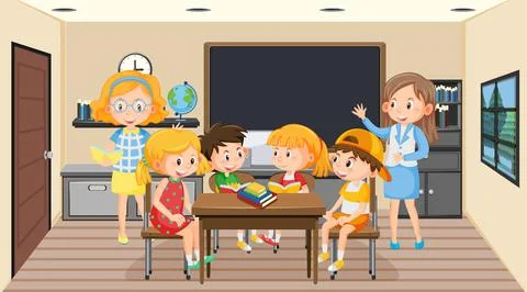 Teacher and students in the classroom Illustrazione stock