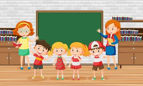 Teacher and students in the classroom 스톡 일러스트