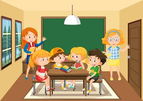 Teacher and students in the classroom Stock Illustration