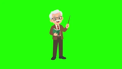 Teacher animated pointing with stick holding book 4K green screen background Stock Footage 345856656