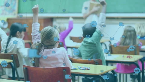 Teacher asking question in class sparking students raising hands as question Stock Footage 316191314