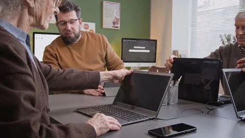 Teacher Asking Students to Open Laptops in Computer Class for Seniors Stock Footage 333704395