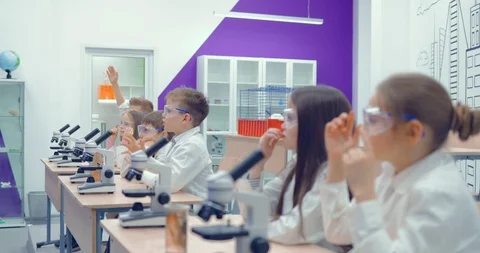 Teacher asks questions to students in the classroom. Pupils raise their hands Video stock 86221314