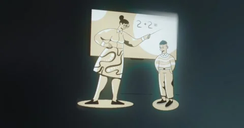 A teacher asks a student at the board for an answer to a math question Video stock 313558006