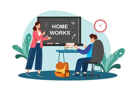 A teacher assigns homework to students. Stock Illustration