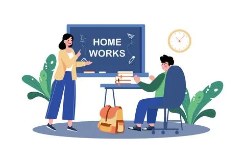 A Teacher Assigns Homework To Students Stock Illustration