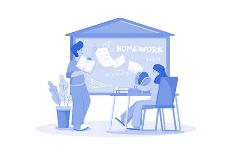 Teacher assigns homework to students. Stock Illustration