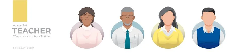 Teacher Avatar Set. Illustrations of Educators in Modern Styles for Tutors,.. Stock Illustration