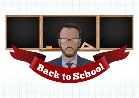Teacher on a blackboard background. Vector card Stock Illustration