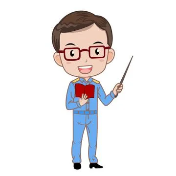 Teacher with book and pointer on white background. Teacher cartoon illustration Stock Illustration