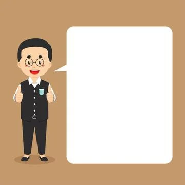 Teacher Character Making Thumb Up with Speech Bubbles Stock Illustration