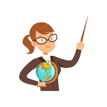 Teacher character with a pointer and globe vector Illustration Stock Illustration