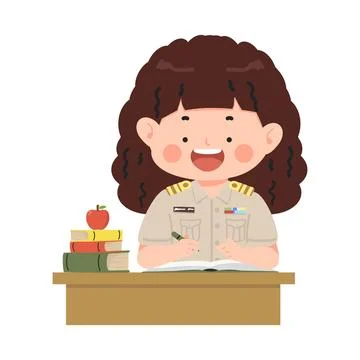 Teacher Checking Student Work at Desk Stock Illustration