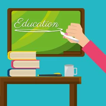 Teacher with class board and study tools 库存插图