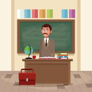 Teacher in classroom cartoon Illustrazione stock