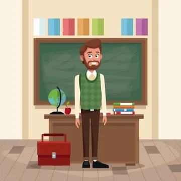 Teacher in classroom cartoon 스톡 일러스트