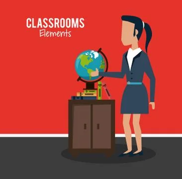 Teacher in classroom cartoon 스톡 일러스트