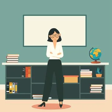Teacher in classroom. School and learning concept, teacher s day. Stock Illustration
