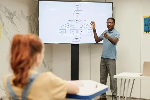 Teacher in Coding Class for Children Foto stock