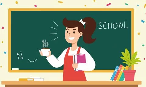 Teacher with Coffee in Classroom Stock-Illustration