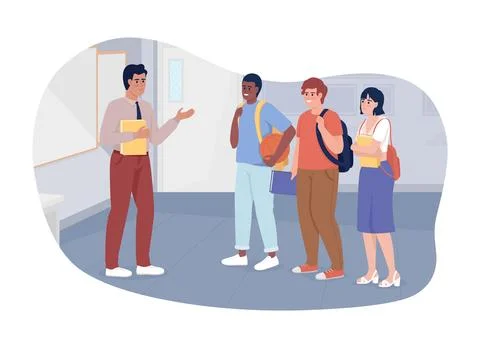 Teacher communicating with students 2D vector isolated illustration Stock Illustration