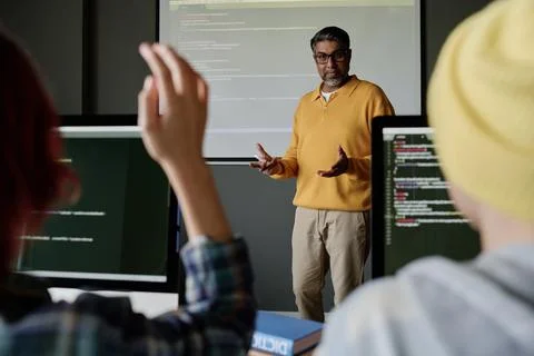Teacher Of Computer Science At Work Stock Photos