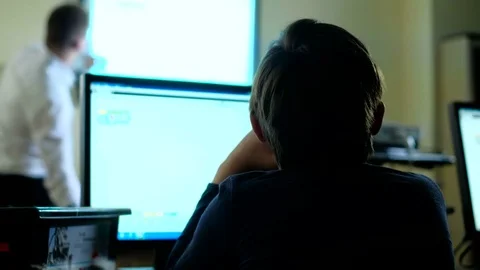 Teacher with computer takes a math class 4k Stock Footage 74585656