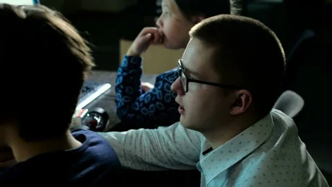 Teacher with computer takes a math class 4k Stock Footage 74780059
