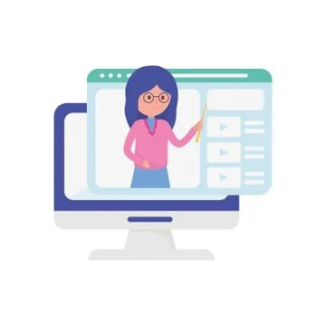 Teacher computer website tutorial education learning online Stock Illustration