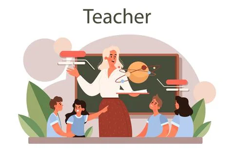 Teacher concept. Professor giving a lesson in a classroom. School or college Stock Illustration