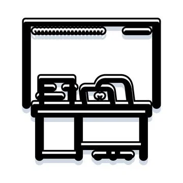 Teacher desk setup in elementary classroom learning Ilustración de archivo
