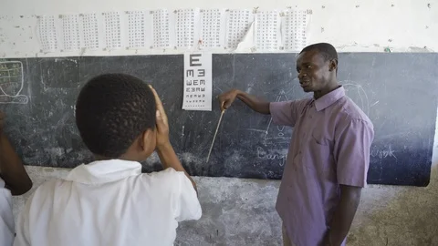 Teacher of disabilities working with partially sighted students. Stock Footage 121467584