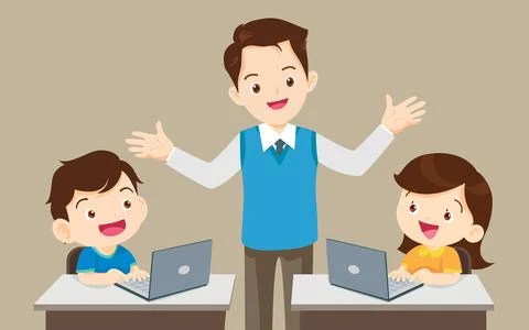 Teacher explain computer to student 007 Illustrazione stock