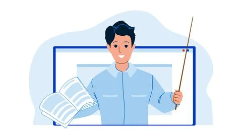 Teacher Explain Subject Theme From Laptop Vector 스톡 일러스트