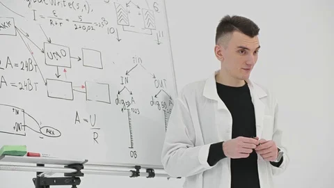 Teacher explaining arithmetic formula and equation and asking children on lesson Stock Footage 84414985