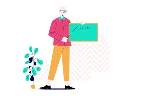Teacher Explaining a Lesson at the Chalkboard Illustration Stock Illustration