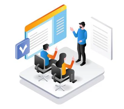 The teacher is explaining the lesson in class with students Stock Illustration