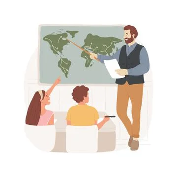 Teacher explaining map isolated cartoon vector illustration. Ilustración de archivo