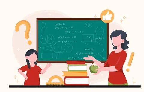 Teacher explaining math to student. Vector illustration Stockillustratie