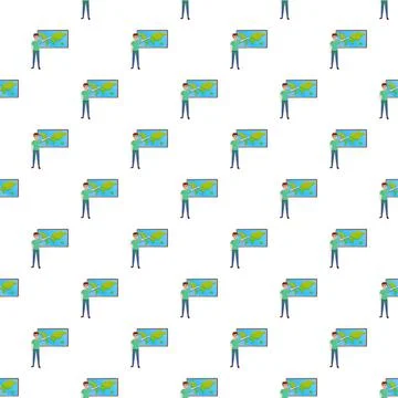 Teacher explaining world map pattern for education Stock Illustration