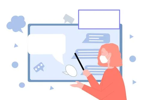 Teacher explains the material concept of online education, vector graphics Stock Illustration