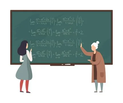Teacher explains to student algebra on the blackboard vector illustration Stock Illustration