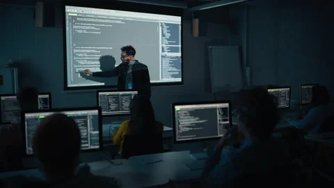 Teacher Gives Computer Science IT Class to Diverse Students Stock Footage 163977697