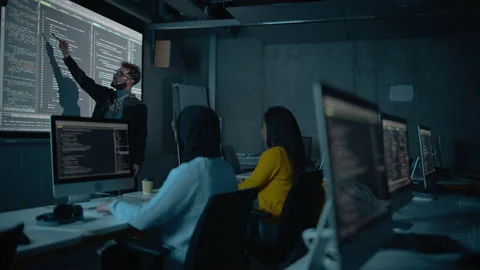 Teacher Gives Computer Science IT Class to Diverse Students Stock Footage 163978537