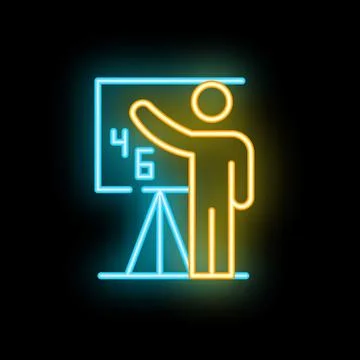 Teacher giving a lecture explaining math formula on blackboard neon sign Stock Illustration