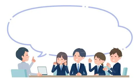 Teacher giving lessons to students, fun atmosphere, with speech bubbles Stock Illustration