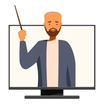 Teacher giving online lesson using computer and holding pointer Stock Illustration