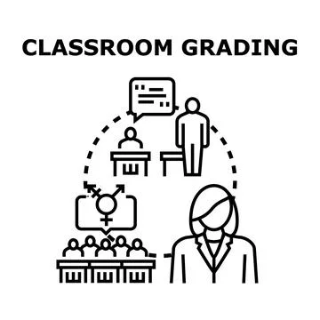 Teacher grading student academic performance in classroom Stock Illustration